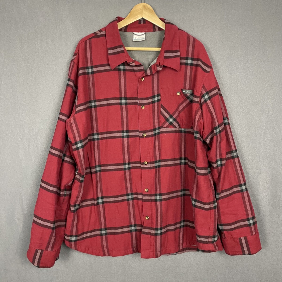Columbia Shirt Mens XL Red Plaid Fleece Lined Button Up Shacket Workwear  Camping