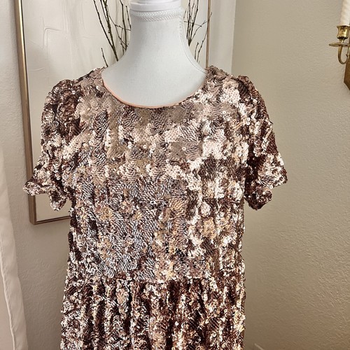 Maeve Anthropologie Bernadette Sequin Midi Dress Size Small Rose Gold Eras Tour - Picture 4 of 14
