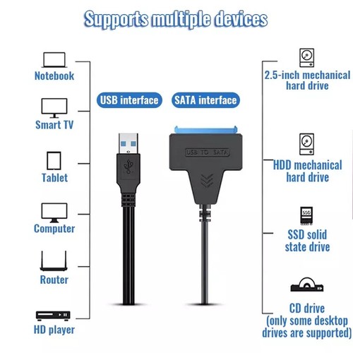 SATA to USB 3.0 Cable USB to SATA III Hard Drive Adapter 2.5'' SSD &HDD Transfer - Picture 8 of 9