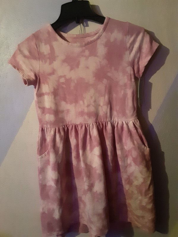 Cat and Jack Tye-Dye Dress Pink Pockets short sleeve  Cotton Blend Size L 10-12