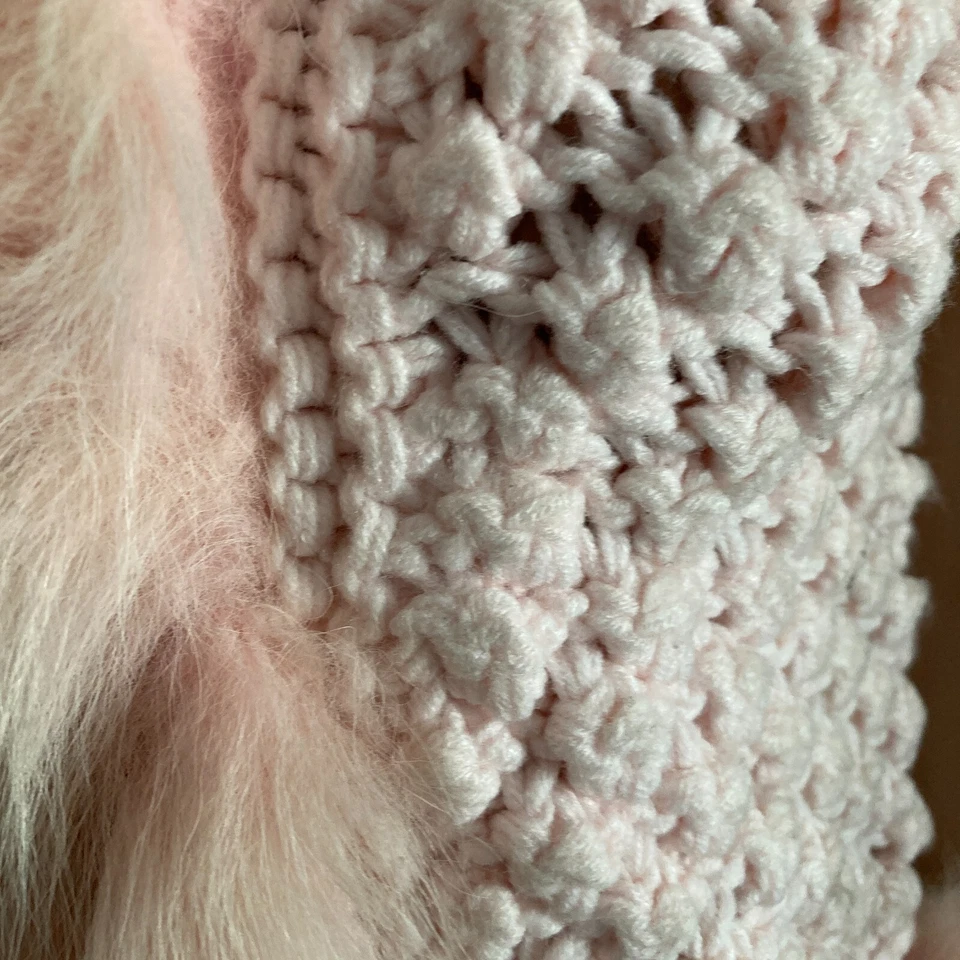 Chaleco cárdigan delantero abierto rosa hecho a mano de ganchillo forrado de piel sintética para niñas Foto 3 de 4