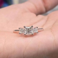 3.38TCW Princess Moissanite Three Stone Engagement Ring in 14k White Gold Plated