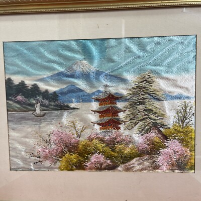 Vintage Silk Embroidered picture Japanese Landscape frame | eBay