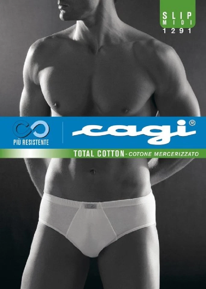 6 SLIP MIDI UOMO SPORT MUTANDA CAGI 1291 100% COTONE BIANCO DA 4 A 8