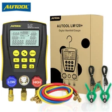 HAVC Refrigeration Digital Manifold Gauge Set Pressure Temp Test w/ Clip Hoses