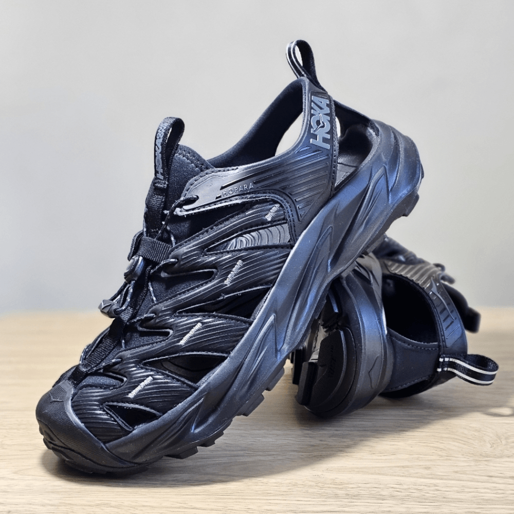 Hoka Hopara Hiking Shoes Sandals Men's 9 Triple Black Grey All-Terrain 1106534