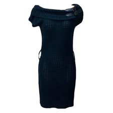 5-7-9 579 Junior's Sz S Black Knit Sweater Dress Buckle Accent Cap Sleeve •VGUC‼