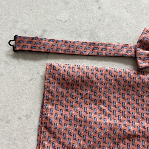 Nautica Men's Pink & Blue Whale Bow Tie & Handkerchief Set Salmon Color Adjust - Picture 4 of 6