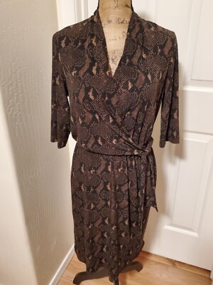 short sleeve snake print dress Tahari Women's Size M Snake Print Short Sleeve Wrap Sheath Dress