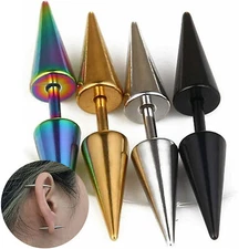 Punk Rock Double Spike Stud Earrings in Stainless Steel for Men Women US STOCK