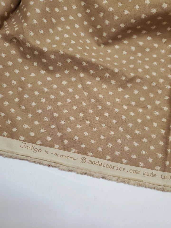 Indigo Fabric Moda Polka Dot Taupe Tan 100% Cotton Sew Quilt Craft ONE YARD - Image 2 of 2