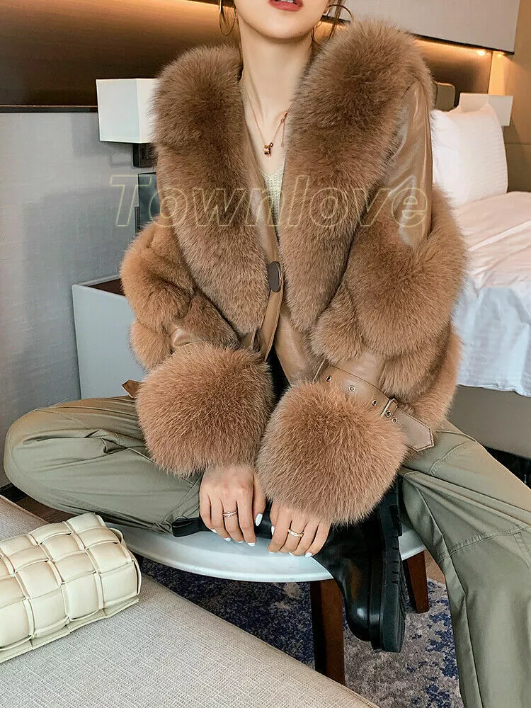 Fox fur leather jacket top