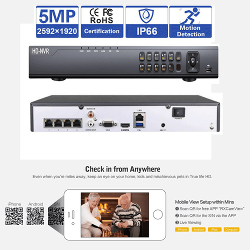 4Channel Wifi NVR 2592x1920P 5MP PoE IP 42IR Security Camera System IP66 ONVIF 2 - Picture 2 of 9