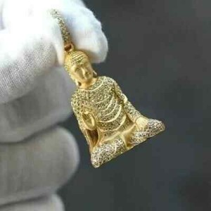Authentic 3.00CT Round Cut Genuine Moissanite Buddha Pendant 14K Yellow Gold Plated