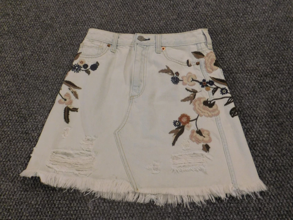 Falda Mujer Abercrombie & Fitch 00 Azul Floral Denim Jeans Línea A Foto 3 de 4