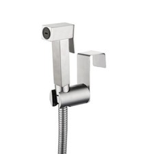 Brushed Nicke Square SUS Toilet Bidet Sprayer Set Wall Hanger Holder Hose