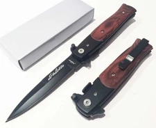Black / Brown Stiletto Spear Point Spring Open Assisted Folding Pocket Knife EDC