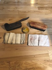 VINTAGE Antique Wood Shoe Shine Brush Lot Esquire Griffin Polish Cloths Bristle