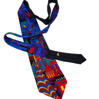 Addiction 90s Cityscape Bright Silk Necktie Mens Tie 4'' Art to Wear