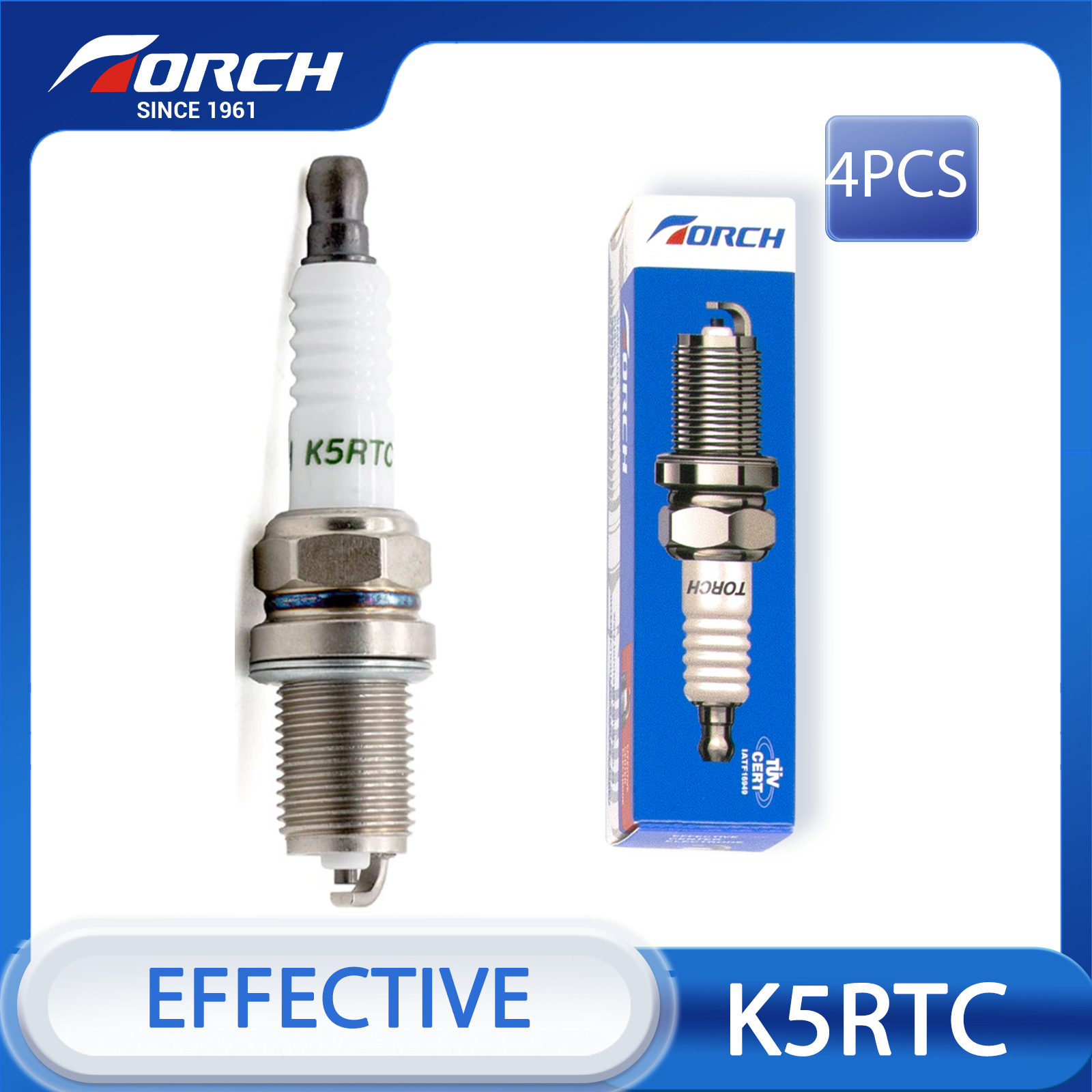 4Pieces TORCH K5RTC Spark Plug M14x1.25 Replacement for Denso K16PR-U F8DCOR