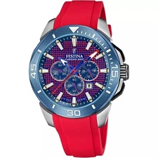 New Festina F20642/2 Men's Chrono Bike Red Rubber Strap