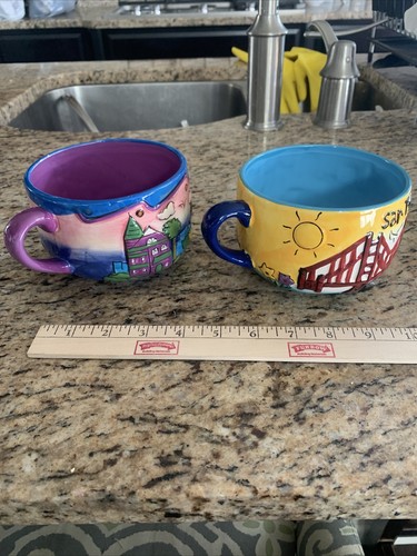 Juego de 2 tazas de café Luke A Tuke San Francisco vintage 3D gráficos Golden Gate - Imagen 3 de 10