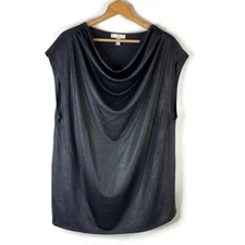 Halston Womens Blouse Tank Top Size 3XL Black Cowl Draped Neck Sleeveless Sheer