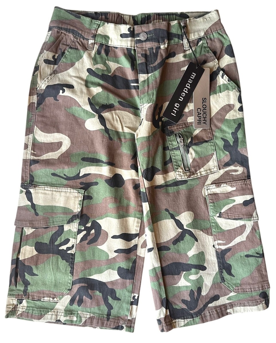 Madden Girl Junior's Slouchy Capri Cargo Camo Pants w/ Pockets