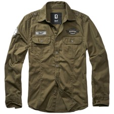 Brandit Luis Vintage Shirt with Badges Mens Casual Urban Outdoor Cotton Olive