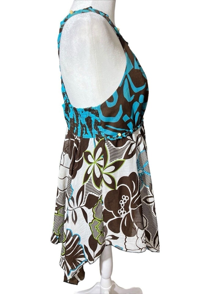 Y2K Sleeveless Floral Babydoll Top Flowy Fairy Boho Braided