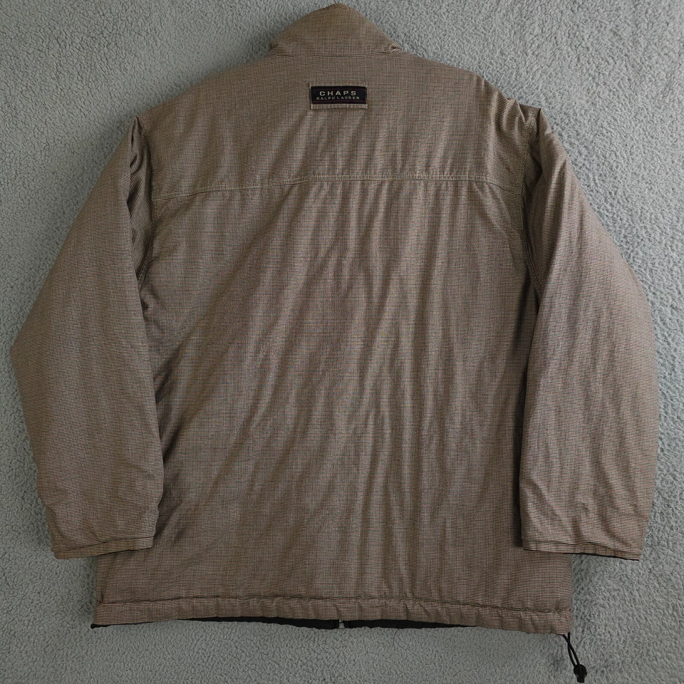 VTG Chaps Ralph Lauren Jacket Mens XL Brown Houdstooth Reversible Hidden Hood - Image 2 of 4