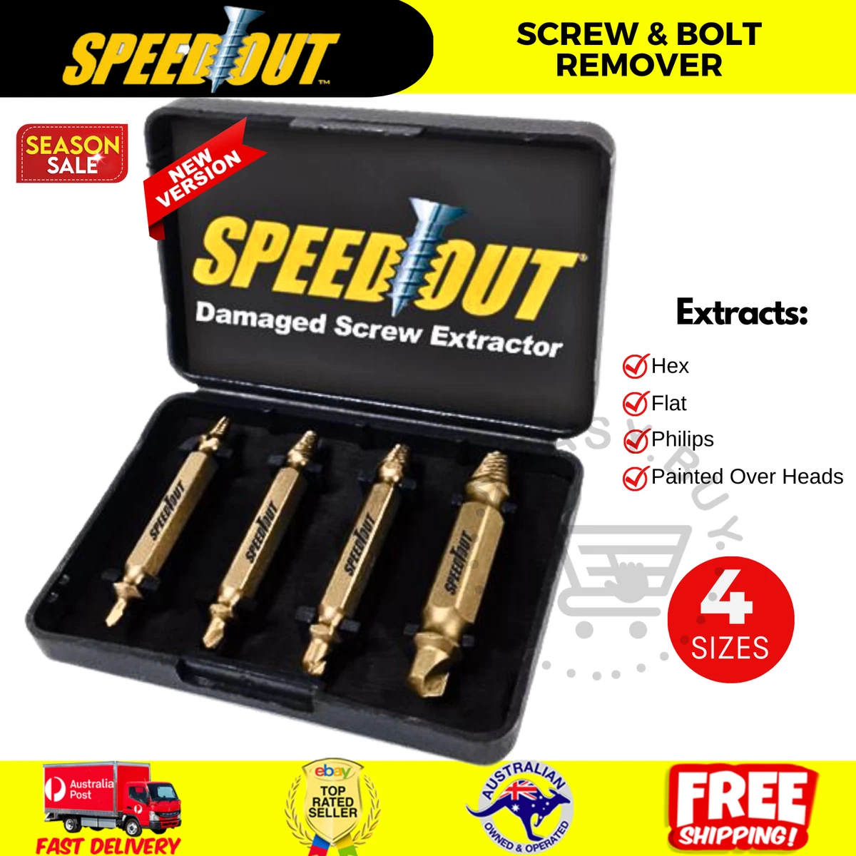 Speed Out Titanium As Seen on TV Damaged Screw Bolt Extractor 4 pc