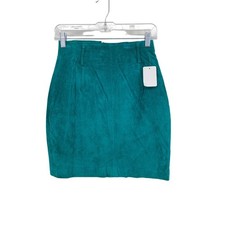 Vintage 80s Express Suede Leather Pencil Skirt Womens Size 26" Teal