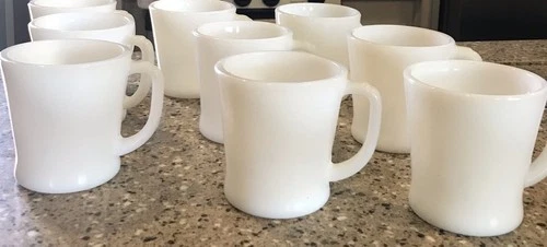 Vintage Lot 9 Fire King Ware White Milk Glass D Handle Coffee Cup Mugs EC