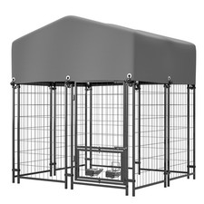 Outdoor Dog Kennel 4.23'x3.83'x4.83' With Roof, Heavy Duty Welded Wire Crate, Al