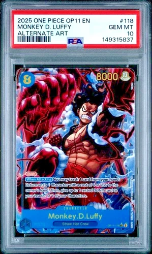 2025 ONE PIECE MONKEY D. LUFFY ALT ART OP11-A FIST OF DIVINE SPEED #118 PSA 10