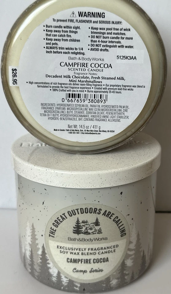 Campfire какао от Bath And Body Works 3 фитиля ароматические свечи 2шт новый - Изображение 4 из 4