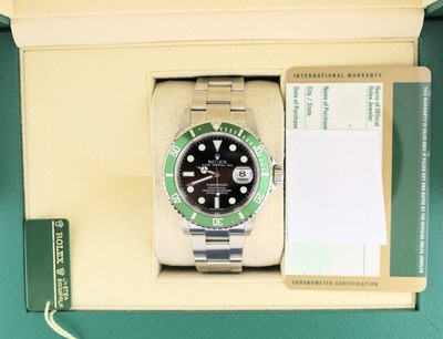 2009 Rolex Kermit Submariner 16610LV  Black Dial Engraved Rehaut W/ Papers 40mm