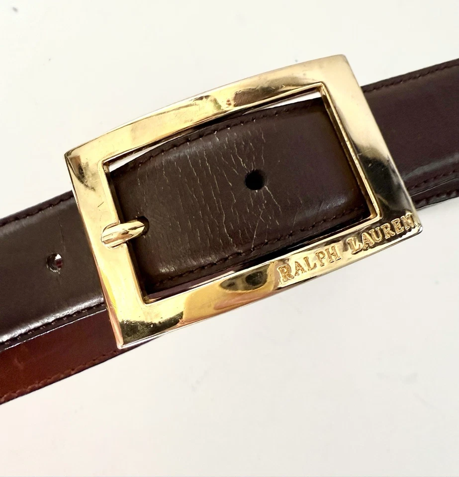 Cinturón Colección Ralph Lauren Hebilla Dorada Cuero Púrpura Etiqueta Pequeño Ecuestre Foto 2 de 4