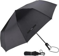 Travel Umbrella Windproof with 46 Inches Large Canopy 10 Reinforced Fiberglass R