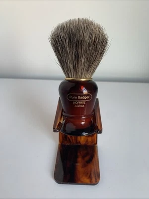 Vintage Hoffritz Austria Pure Badger Shaving Brush w/ Tortoise Stand Men’s - Image 1 of 4
