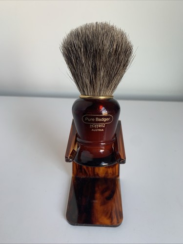 Vintage Hoffritz Austria Pure Badger Shaving Brush w/ Tortoise Stand Men’s