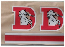 DENVER BRONCOS THROWBACK FULL SIZE FOOTBALL HELMET DECALS WITH STRIPE & BUMPERS