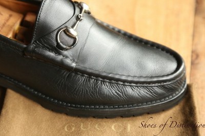Gucci Schwarz Leder Silber Bit Lug Sohlen Halbschuhe Schuhe Herren UK 10 US 11 EU 44