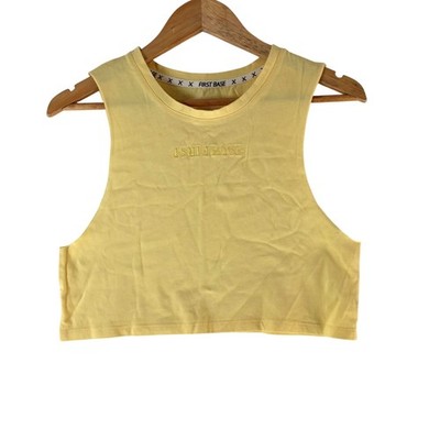 First Base Tank Womens 0 Au 6 Yellow Crew Neck Cropped Sleeveless Gym 140848
