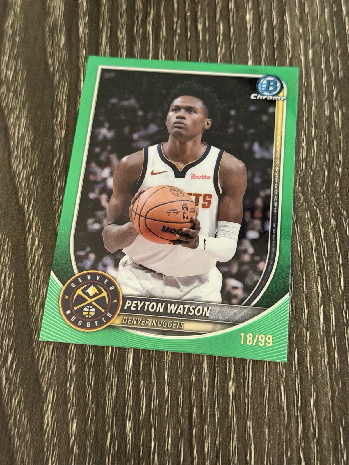 2025-26 Bowman Chrome Green Refractor /99 #BCV-180 PEYTON WATSON Denver Nuggets