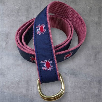 Leather Man Ltd Nautical Ribbon Belt Crab Sz XL D Ring Buckle Maritime Cape Cod