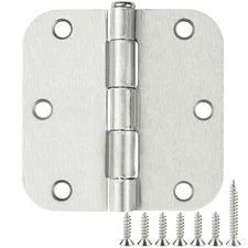 100 Pack Interior Door Hinges Brushed Nickel 3.5 inch x 3 1/2" 5/8" Round Res...