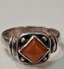 Vintage 925 Sterling Silver Amber Square Unisex Ring Size 8