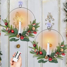 Wondise Flameless LED Taper Candle Wreath Remote Timer Battery Operated Christma